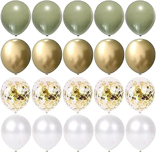 20 Stück 12 Zoll Luftballons Salbeigrün Weiß Gold Luftballons Retro Grün Gold Konfetti Latex Luftballons Helium Party Luftballons Für Geburtstag Hochzeit Babyparty Safari Jubiläum Party Deko