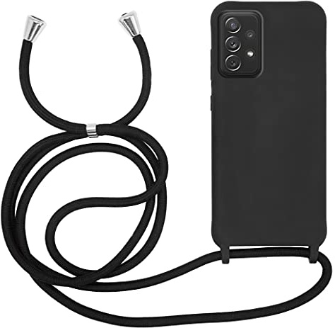 MyGadget Handykette für Samsung Galaxy A72 - [ Hülle mit verstellbaren Band ] - TPU Handyhülle mit Handyband zum Umhängen - Kordel Schnur Case Schutzhülle - Schwarz