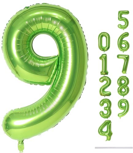 40 Inch Balloon Number 9 Green, Large Foil Number Balloons Set 0-9, Digital 9 Helium Balloons for Girls Boys Men Women 9th Jungle Football Birthday Anniversary Graduation Christmas Party Decoration