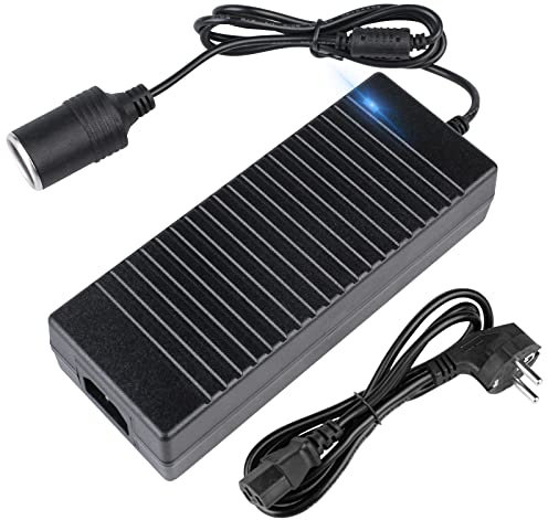 Spannungswandler 230v auf 12v, Kfz Netzadapter 12V 15A, Adapter Zigarettenanzünder Steckdose, für Kühlbox, Auto-Navi, Kühlschrank, Handstaubsauger, LED Lampen