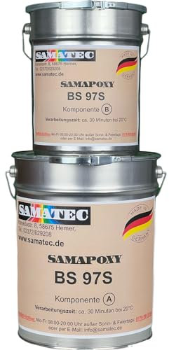 DIY 2K Epoxidharz Bodenfarbe Bodenbeschichtung für Garagenboden, Kellerboden, Werkstattboden, Hallenboden, Industrieboden & Wohnraum SamaPoxy BS97S 5Kg/ca. 25m² (RAL 7032 Kieselgrau)