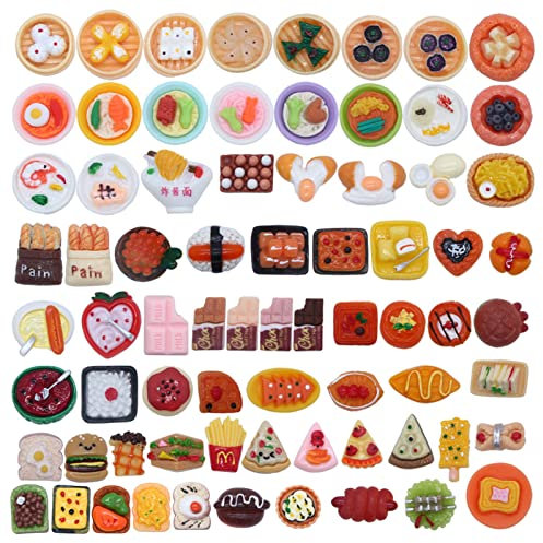 VIONNPPT Puppenhaus 40pcs Zufällig Miniatur Harz Essen oder Wein Trinken, Pizza Hamburger Pommes Whisky Dekoration Zubehör, Mini Küche Kochen Ornament für Erwachsene Kinder (Dessert Serie)