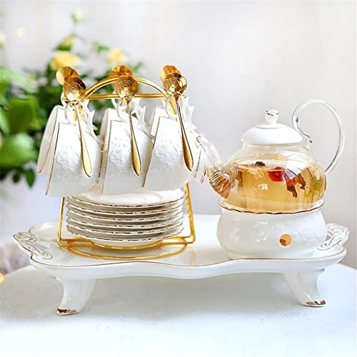 Rose Embossed English Afternoon Tea Set Ceramic Glass Ceramic Teapot Set