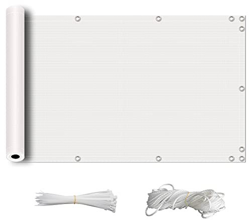 ZQXFZ Brise-Vue pour Balcon 90x150cm 165g/㎡ Coupe-Vent Facile à Assembler Garde de Vie privée Brise Vent Terrasse Revêtement et Pare Vue de Balcon -Blanc.