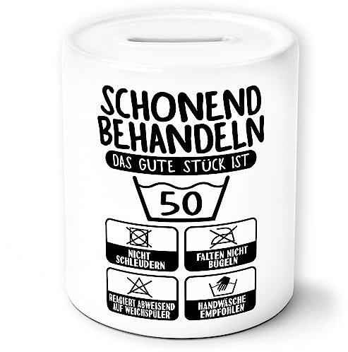 Geburtstag Spardose Geschenk, Schonend behandeln das Gute Stück ist 50 Geschenkidee Sparbüchse Sparschwein mit Spruch lustig Sparen Tochter Freundin Schwester Freund Sohn Bruder (50. Geburtstag)