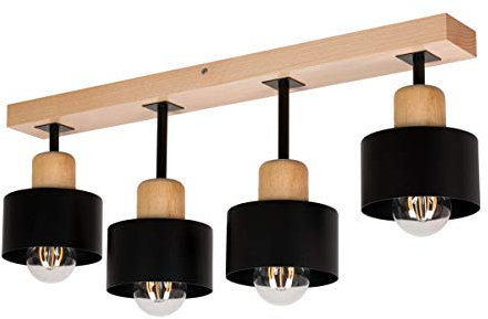 alfalux Deckenlampe Mit 4 Lampenschirmen LED Holz-Metall-Deckenleuchte Leuchte Lampe Wohnzimmerlampe Schlafzimmerlampe Kinderzimmer Wohnzimmer Schlafzimmer Deckenleuchten SC60x7BU (Schwarz)