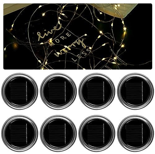 8Pcs Solar Mason Jar Lid Lights 9.84ft 30LED IP44 Waterproof Solar Lanterns Outdoor Flexible Fairy Jar Lids String Lights Auto On/Off Anti-Rust Solar Jar Lights for Patio Garden Wedding