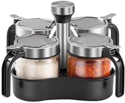 TINMIX Lot de 4 pots à épices rotatifs avec couvercle et cuillère - Avec compartiment rotatif à 360° - Pour la cuisine