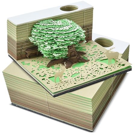 3D Kalender Abreißen 2024, 3D Notizblock Love Haftnotizen sticky notes, 115 Blatt Memo Pad Papier, Geschenk für Büro Schreibtisch Dekor (Grüne Bäume)