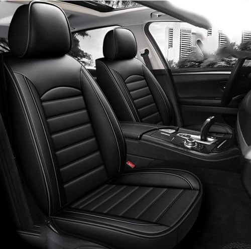 BUNIQ Auto Sitzbezüge Sets Für VW Tiguan 2. Gen/Tiguan Allspace 2016-2020 2021 2022 2023, Leder Wasserdicht Verschleißfest Innenraum Schonbezüge sitzschoner vorne und hinten.,A-Black Style