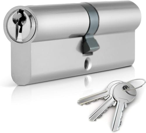 Chrome 45/55 Euro Cylinder Lock (100mm), Euro Door Barrel Lock with 3 Keys, Anti-Bump, Anti-Drill and Anti-Pick Door Lock with Key (Chrome, 45/55)