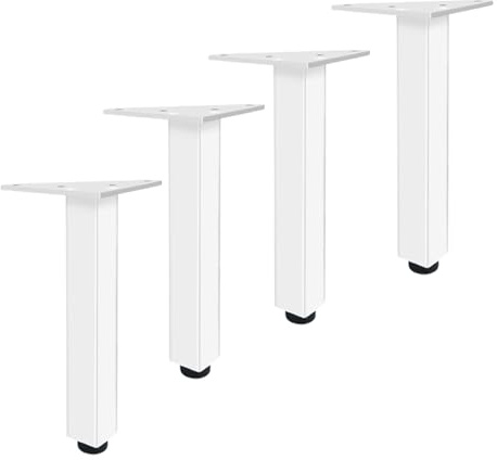 4 Pièces Pieds D'Armoire En Aluminium,Pied de Canapé Metal,Pieds de Table Tube Carré,Hauteur Réglable 0-10mm,pour Armoire,Cuisine,Canapé,Chaise,Bureau,Placard,Blanc (35cm)