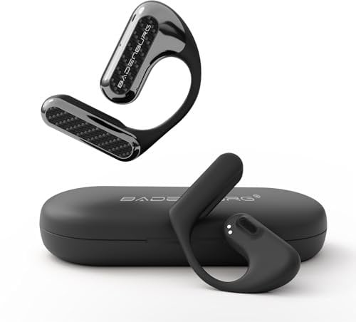 BADENBURG EarStereo 1 Open Ear Kabellose Kopfhörer, Bluetooth Earbuds, 60h Spielzeit, 15.4mm Bio-Fiber Treibern mit SoundPlus Algorithmus, ENC Rauschunterdrückung, Büro/Fitness/Freizeit(Shwarz)