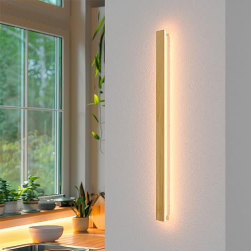 AOLED LED Wandlampe Innen Bambus Holz Wandleuchte 3000K Flurlampe Schlafzimmerlampe, Wohnzimmerlampe 31W 100CM Wandbeleuchtung für Balkon Treppenhaus Wohnzimmer Kinderzimmer Schlafzimmer