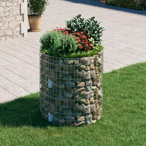 LAPOOH Gabionen-Hochbeet, Kräuterspirale, Hochbeet Im Garten, Pflanzkübel, Pflanzsteine, Rund Verzinkter Stahl Ø100x100 cm