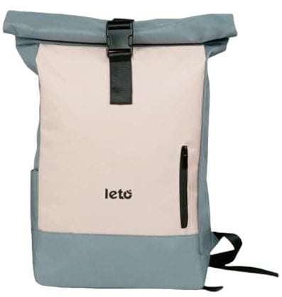 LETO Rolltop Rucksack Damen & Herren,Unisex Wasserdicht Rollrucksack Mit Laptopfach Travel Backpack, Elegant Reiserucksack für Uni Business Arbeit City Reise Wandern,Rosa-grau