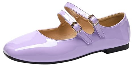 Minetom Femmes Filles Mary Jane Élégant Fête Soirée Ballerines Confortable Simili Cuir Chaussures Plates avec Boucle A Violet 40 EU