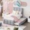 Zravenna Polsterbett Kinderbett 90x200 cm, Einzelbett mit Ausziehbett zum Doppelbett, Verstellbares Kopfteil, Hautfreundliche Leinenpolsterung, Bett für Mädchen und Jungen (Grau)