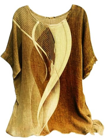 liaddkv Women's Casual Loose Geometric Print Round Neck Top Blouse Women's Goblet Collar, yellow, L