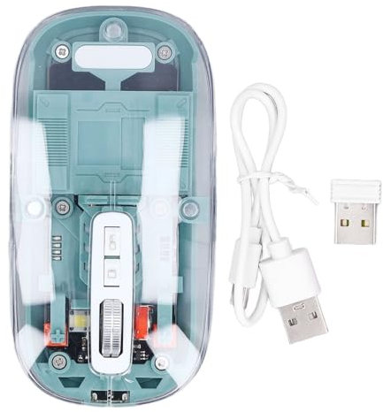 Vvikizy Mouse Wireless BT, Mouse Trasparente Ricaricabile DPI Regolabile BT1 BT2 2,4 GHz 3 modalità per PC Laptop Tablet (Verde)