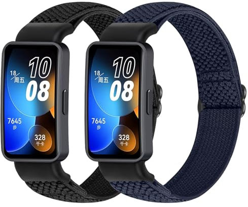 SOiiKE 2 Pièces Bracelets Compatible avec Bracelet Huawei Band 8/Huawei Band 9/Huawei Band 10, Bracelet en Nylon Élastique Sport de Remplacement pour Femme Homme