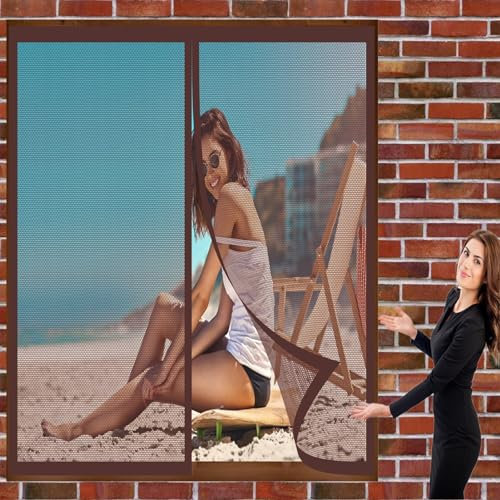 Kit Zanzariera per Finestra Grande 112 x 82 cm Traspirante Tenda Zanzariere L'Aria Può Circolare Liberamente Tenda Calamita Zanzariera Rete Anti Zanzare per Lucernario, Marrone
