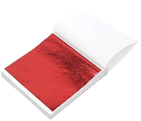 100 Stück Bunte Blattgold,Blattgold Essbar,Mehrfarbige Goldfolie Imitation Gold Metallfolie für leinwand zum bemalen Nageldeko Möbel,Backen,Torten Dekorfolie (Helles Rot)