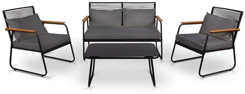 Mc Haus Gartenset 4-Sitzer Olbia Set Dark Grey, Outdoor Couchtisch + 2-Sitzer Sofa + 2 Sessel, Farbe grau, UV-beständig