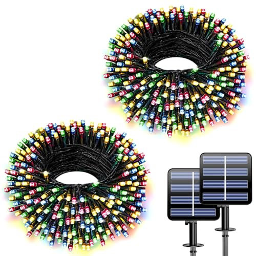 Farbwechsel Solar Lichterkette für Aussen, 2 Pack Solarlichterkette mit Wiederaufladbare Solar Batterie, 8 Modi, LED Licht für Weihnachten, Garten, Zimmer, Außen, Innen - Farbe 20M*2 400 LEDs