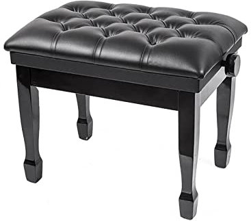 SGKOMN Klavierhocker, höhenverstellbar, Klavierbank mit eleganten Hufeisenbeinen, Keyboardbank, Klavierhocker, 58 x 41 x 48–58 cm, Schwarz, Mahagoni