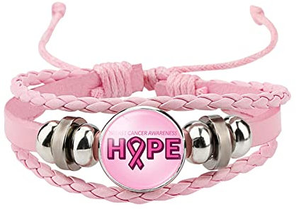 Brustkrebs-Bewusstsein Nette Pflege rund um die Brust Zubehör Handgemachtes Lederarmband Frauen Damen Uhr Set Mit Armband (C, One Size)