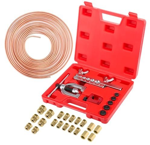 GEARMONSTER Bremsleitung Bördelgerät, 7,62m Ø 4,75mm Bremsleitung mit 16 Anschlüssen+4 Verbinder, Bremsleitungskit, Doppelt und Einfach Bördelgerät