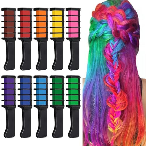 Kalolary 10 Stück Haarkreide Kamm, Temporär Haarfarbe Kreide Kamm Haarkreide Auswaschbar Temporäre Instant Einmalige Haar Colorationen Ungiftig Haarfarbe für Party Cosplay