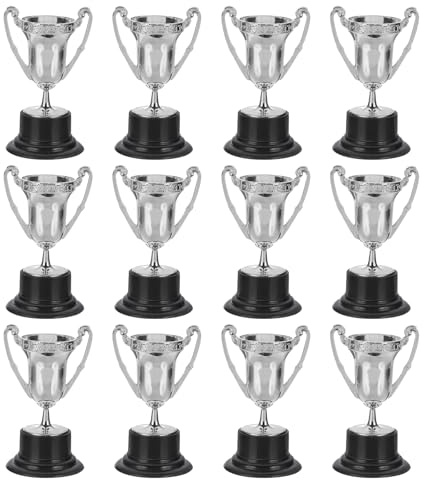 PATIKIL Mini Trofei da 3,22 Pollici, 12 Pezzi Coppe Trofeo Argento in Plastica Piccoli Trofei Argento per Tornei Sportivi Competizioni Feste Cerimonie Premi Vincitori