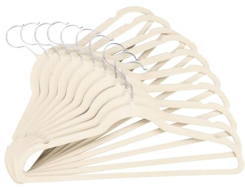 Kleiderbügel Samt 50 Stück, Bügel Samt für Erwachsene 45cm, Platzsparende Kleiderbügel rutschfest, Samtbügel Mit 360° Drehbaren Haken, Schöne Kleiderbügel, Beige