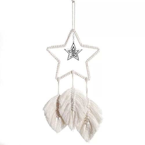 Avoik Makramee Wandteppiche Wandbehang Stern Boho Deko Handgemacht Makramee Wandteppich Beige Blätter Pentagramm Tapisserie Wandteppich für Schlafzimmer Wohnzimmer Kinderzimmer Hochzeit Wanddeko