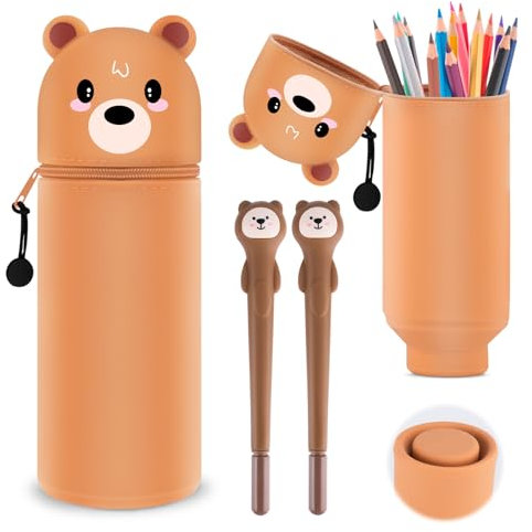 Trousse en Silicone Kawaii Souple 2-en-1 Avec Stylos, DIY Extensible pour Adolescents, aux Filles, École, Bureau