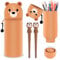 Trousse en Silicone Kawaii,Trousse en Silicone Souple 2-en-1 Avec 2 Stylos,Trousse Scolaire Silicon Extensible,DIY Trousses à Crayons en Silicon pour Adolescents, aux Filles, à l'école, Bureau,Ours