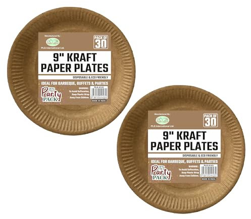 TENLITE 9 Kraft Paper Plates Pack of 60 – Eco-Friendly Disposable Round Plates (23cm) – for Dinner, Dessert, Birthday, BBQ, Wedding, Picnic & Events