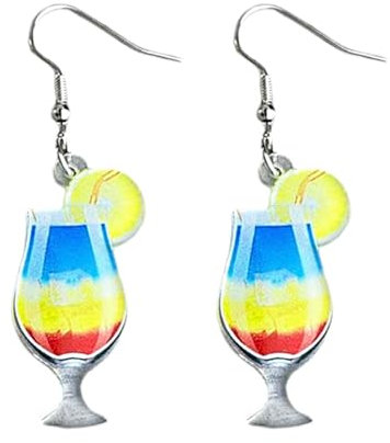 Boucle d Oreille Hawaienne, Boucles d'Oreilles Verre à Vin, Boucles d'Oreilles Bohèmes Colorées et Douces en Verre à Vin, Bijoux Cadeau pour Femme pour l'été, Plage, Fête, Vacances(B)