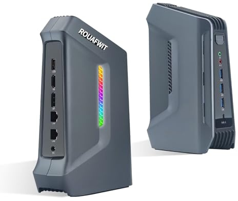 ROUAFWIT Mini PC Ultra 7-155H, 2 x i226-V 2.5Gbe Fanless Micro Desktop Vertical Trapezoid, Win 11 Pro Small Office PC, Support 8K, 4 Display, DDR5 32GB RAM 1TB NVME PCIe4.0 SSD, USBC, WiFi6 BT5.2