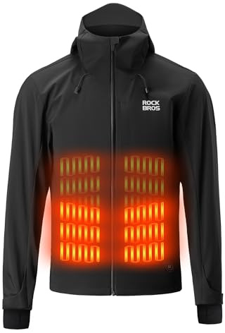 ROCKBROS Fahrradjacke Windjacke Beheizbare Herren mit Graphen Heizung 3 | Stufen Temperaturregelung Atmungsaktive Radjacke für Outdoor MTB Radfahren Schwarz XXL ohne Powerbank