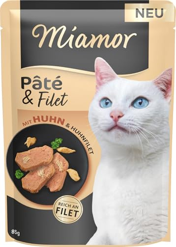 Miamor – Pâté & Filet | Nassfutter für ausgewachsene Katzen mit zarten Filetstückchen. Getreide-, Zucker- und glutenfreies Alleinfutter in der Dose ohne Zusätze | 10x85g Huhn & Huhnfilet