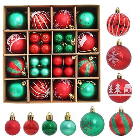 Neuytiky 44 Stück Christbaumkugeln,Weihnachtskugel Ornamente Set,Christbaumschmuck,für Weihnachtsbaum Hängende Dekorationen Festival Party Feiertag Dekor (Rot und Grün)