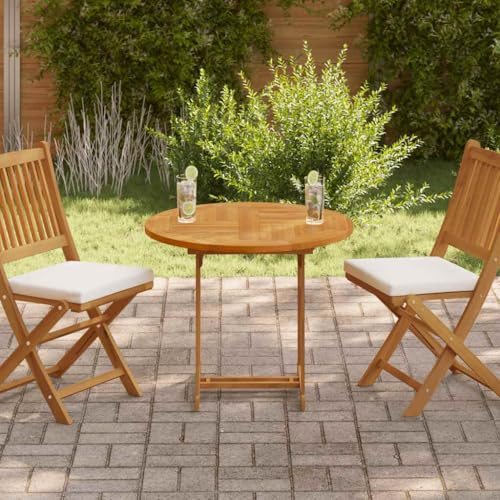 QUAHEAS Tischplatte Massivholz Teak Rund 80 cm Durchmesser, 2,5 cm Stärke, fein geschliffen, witterungsbeständig, für Esstisch, Schreibtisch und Restaurant
