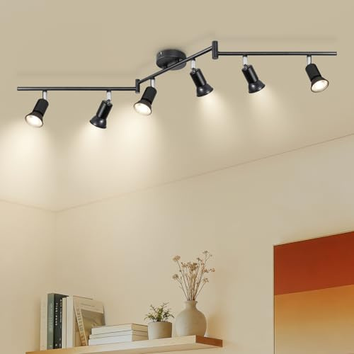 Ketom Deckenstrahler LED 6 Flammig, GU10 Deckenlampe Schwarz, Schwenkbar | Lampe Küche Decke Metall, Strahler Innen Wand Modern, Deckenleuchte 6 Spots für Wohnzimmer, Schlafzimmer, Ohne Leuchtmittel