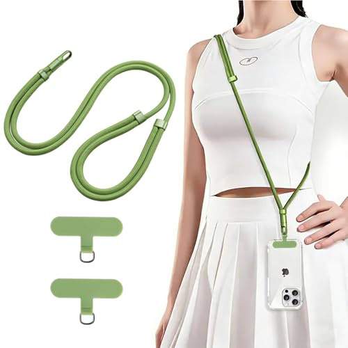 Anfire Handykette Universal für alle Smartphones,Moevn Anti Verlust handyband zum umhängen mit 2 Stück Ultradünnem Patch,Kordel Kette für Outdoor, Reise, Einstellbar und Abnehmbar，Grün