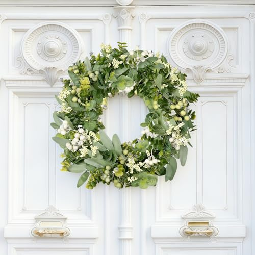 Türkranz Frühling, 46cm Eukalyptus-Kranz für die Haustür, Frühlingskranz Haustür mit Blumen, künstlicher Seidenkranz für Haustür, Zuhause, für Wand Tür Fenster