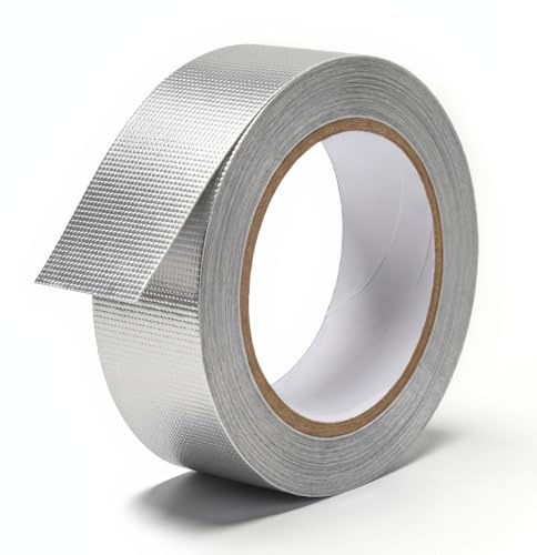 Rusoz Aluminium Foil Tape Silver Fibreglass Reinforced 30mm x 20m, Heat Resistant Tape Flame Retardant Self-Adhesive Foil Tape Vapour Barrier Silver Tape for Pipe Insulation HVAC Exhaust Repair