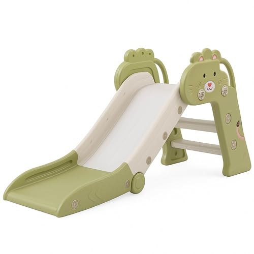 Bambini Toboggan Enfant Pliable Extérieur et Intérieur - Toboggan Bébé 1-4 Ans, Jeux Extérieur Enfant 112 cm, Structure Stable, Vert/Blanc